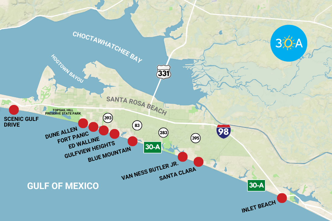 30A&amp;#039;S Guide To The Best Public Beach Access Points In Walton regarding Map of Inlet Beach Florida