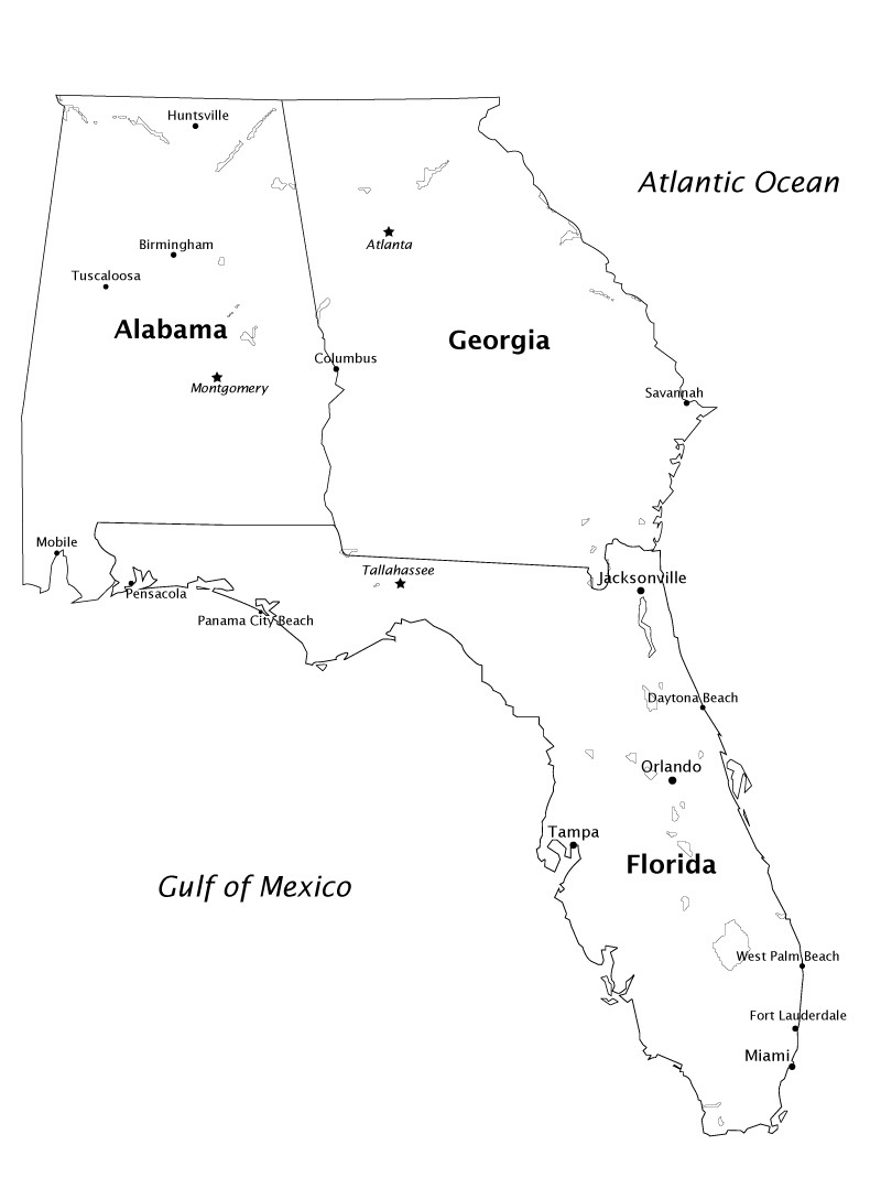Alabama, Georgia And Florida Map (1) | Images :: Behance throughout Map Of Florida And Georgia Cities