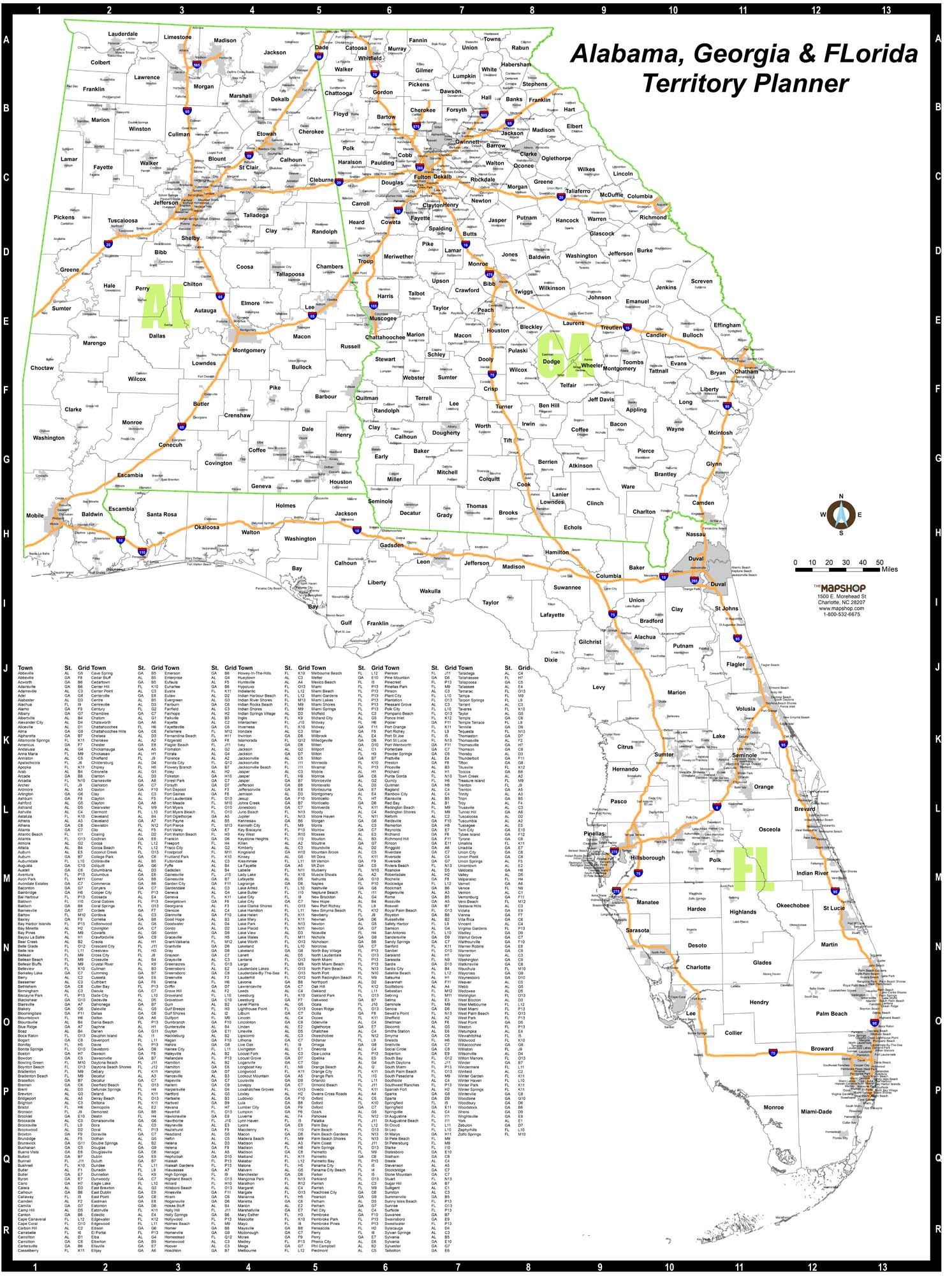 Alabama, Georgia And Florida Territory Planner Wall Mapmapshop throughout Map Of Florida And Georgia Cities
