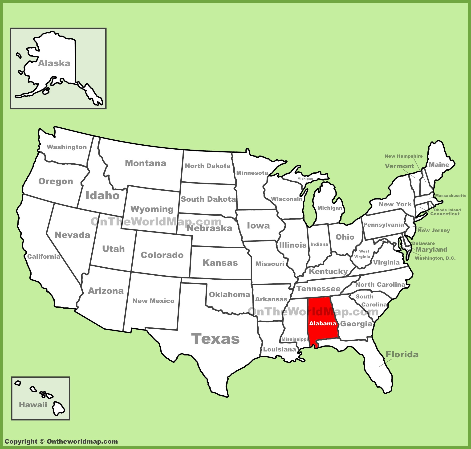 Alabama Location On The U.s. Map - Ontheworldmap in Us Map of Alabama and Florida