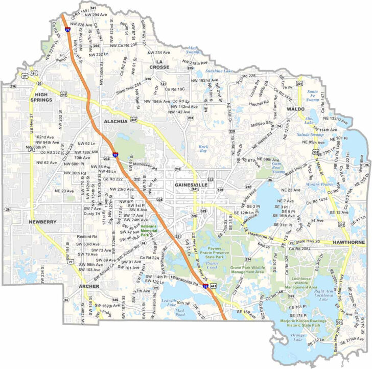 Map of Alachua County Florida