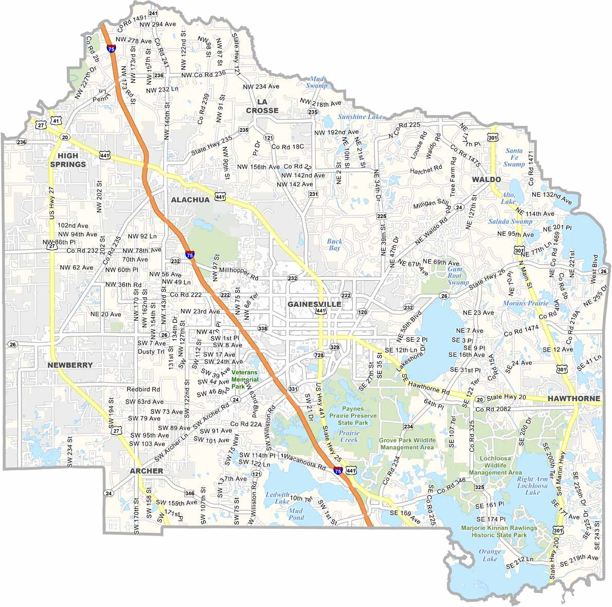 Alachua County Map, Florida - Us County Maps intended for Map of Alachua County Florida