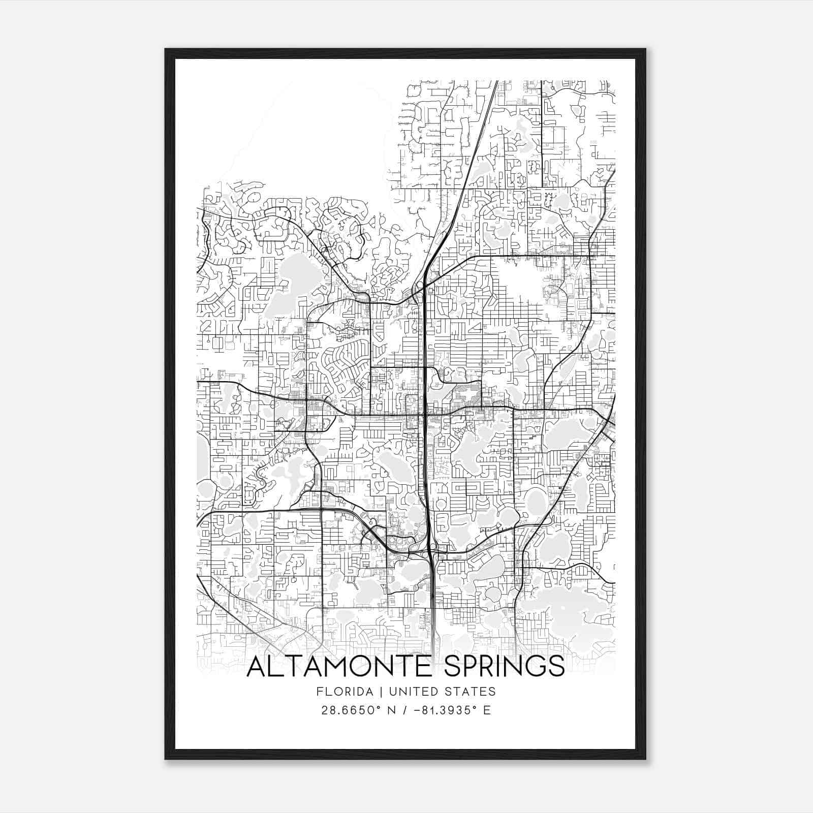 Altamonte Springs Florida Map Poster, Modern Home Decor Wall Art Print - Custom Maps &amp;amp; Posters throughout Map of Altamonte Springs Florida