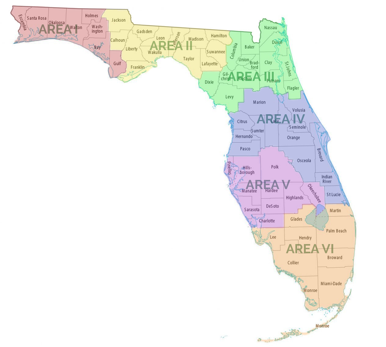 Area Map And Counties – Florida Educational Negotiators with regard to Map Of All Florida Counties