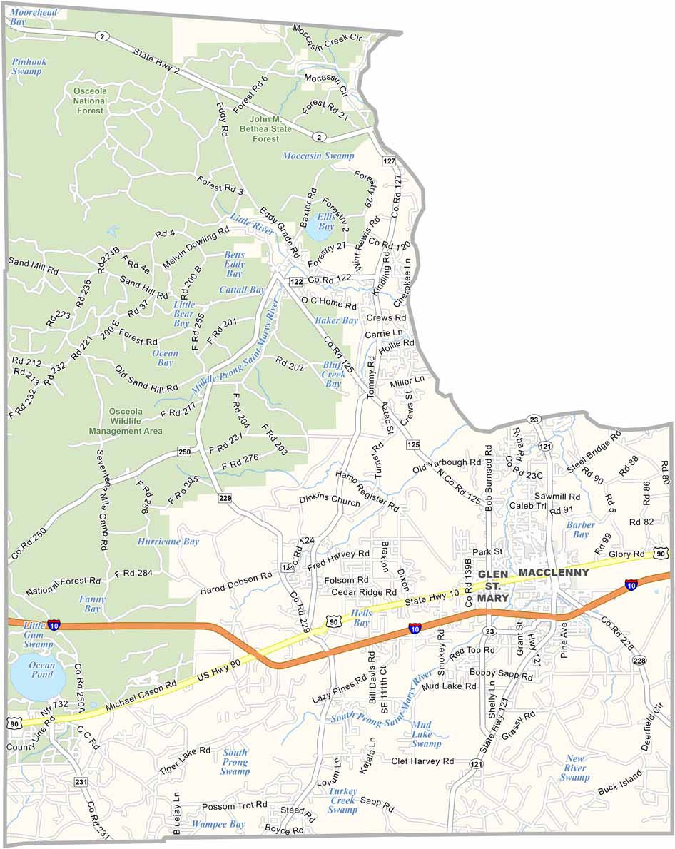 Baker County Map, Florida - Us County Maps with regard to Map of Baker County Florida