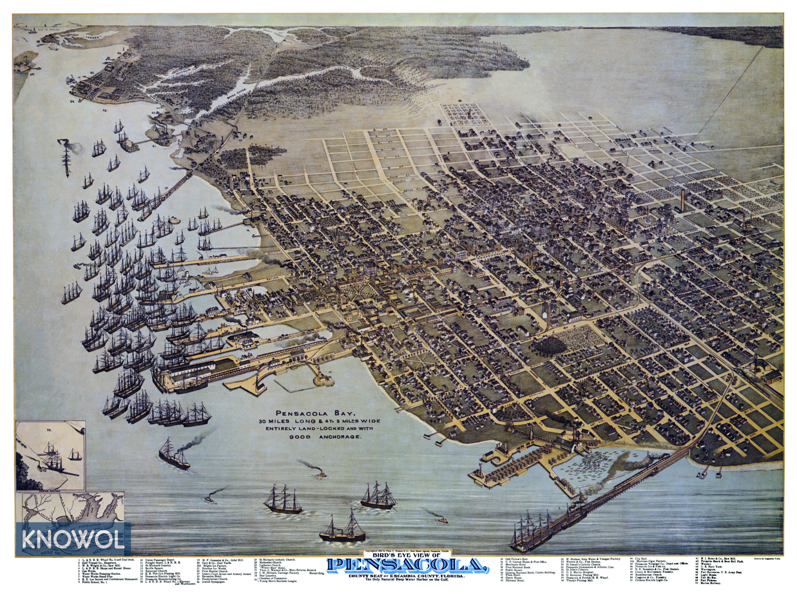 Beautifully Restored Map Of Pensacola, Florida From 1896 - Knowol intended for Map Of Pensacola Florida