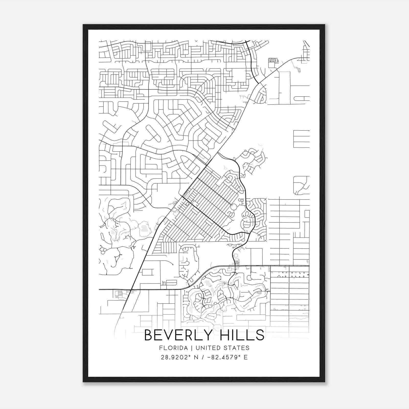 Beverly Hills Florida Map Poster, Modern Home Decor Wall Art Print - Custom Maps &amp;amp; Posters pertaining to Map Of Beverly Hills Florida