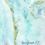 Boca Grande Fl Watercolor Map   Etsy Pertaining To Map Of Boca Grande Florida