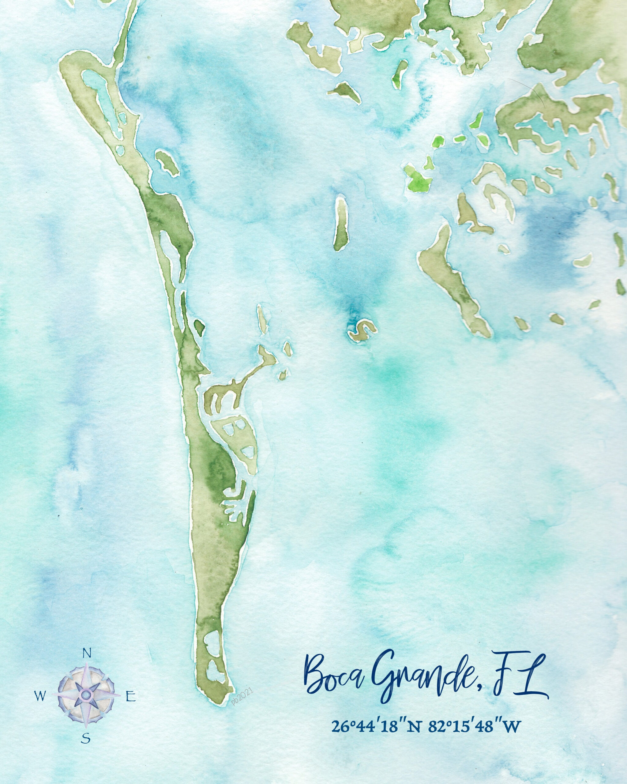 Boca Grande Fl Watercolor Map - Etsy pertaining to Map of Boca Grande Florida