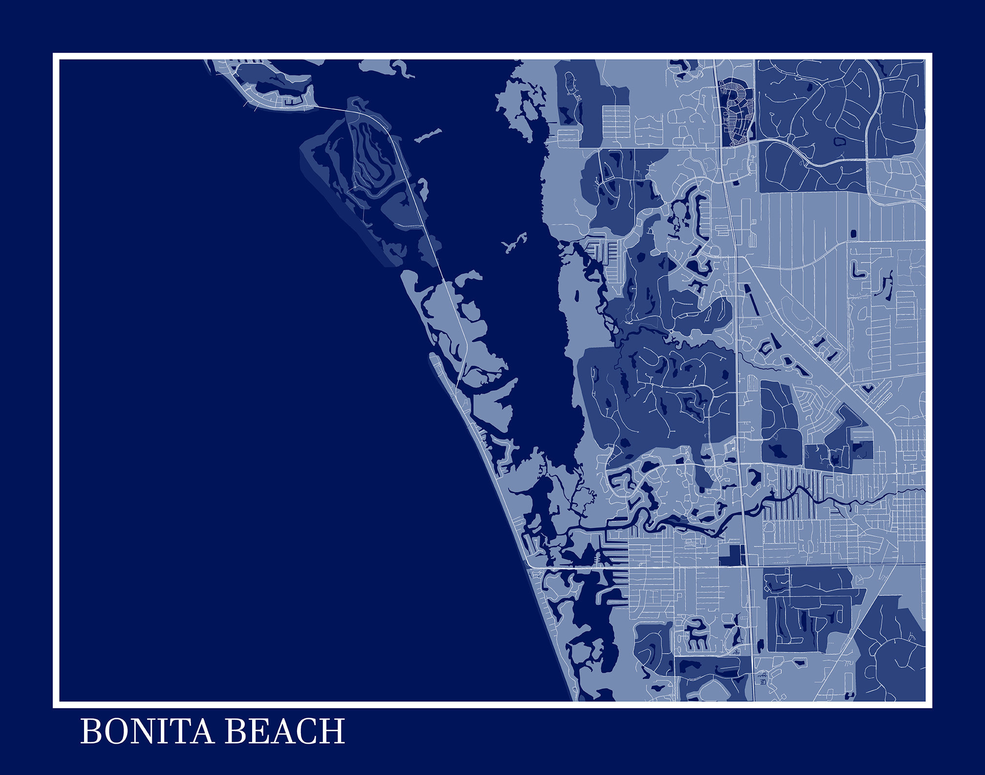 Bonita Beach, Florida - Contemporary Map Poster Blueprint within Map of Bonita Beach Florida