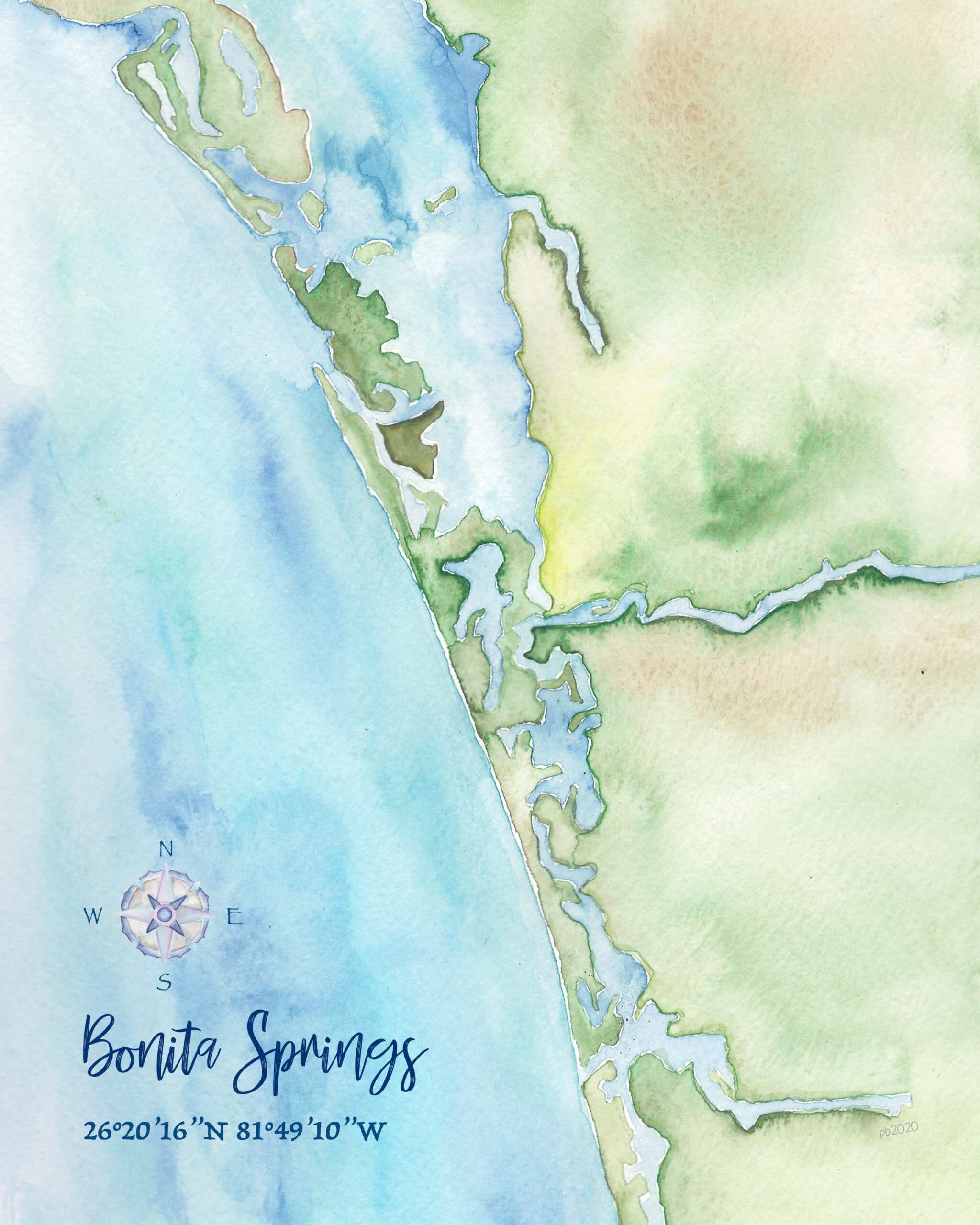 Bonita Springs Fl Watercolor Map - Etsy pertaining to Bonita Springs Map Of Florida