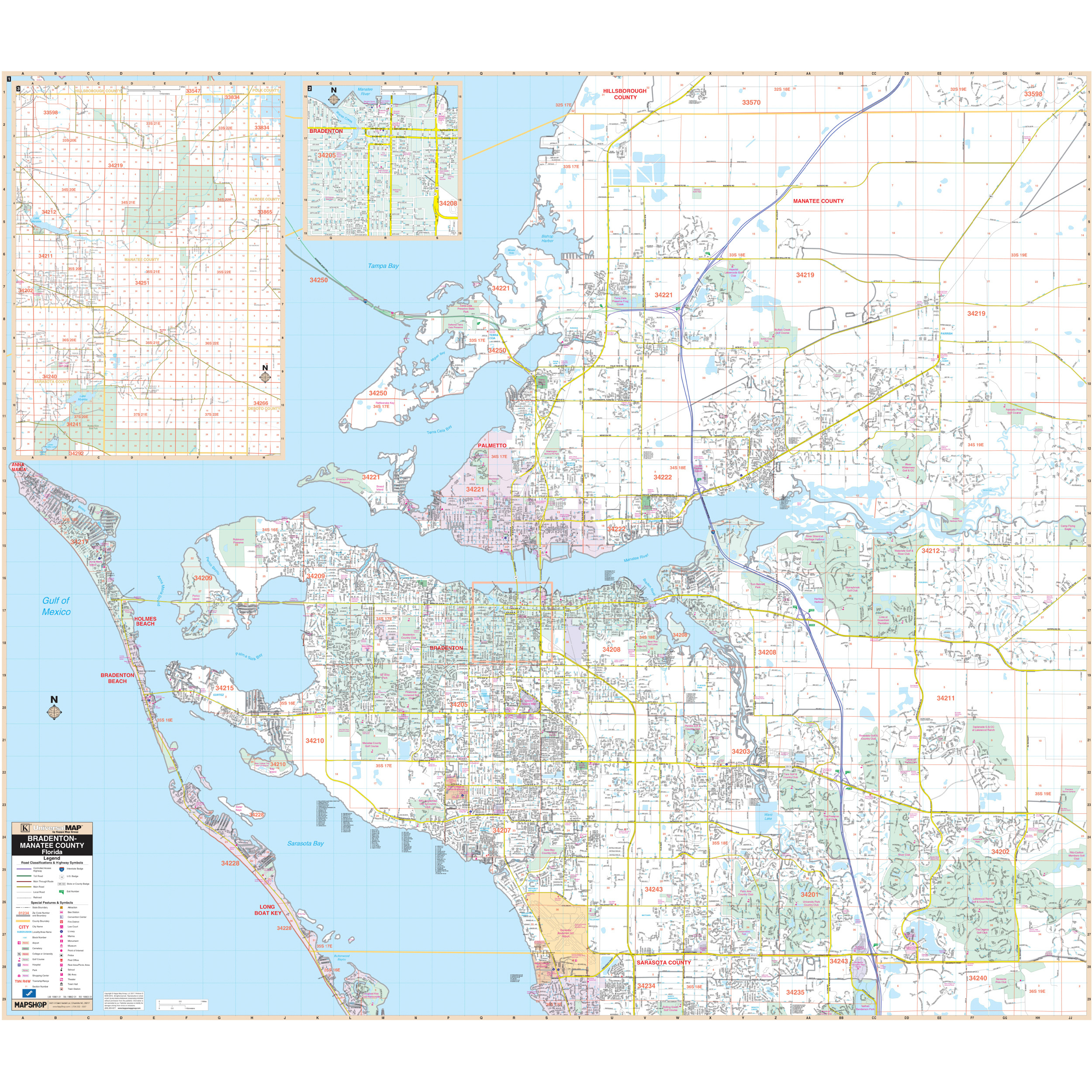 Bradenton &amp;amp; Manatee County, Fl Wall Mapkappa - The Map Shop throughout Map of Florida with Bradenton
