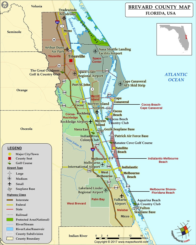 Brevard County Map, Florida within Map Of Florida Showing Titusville
