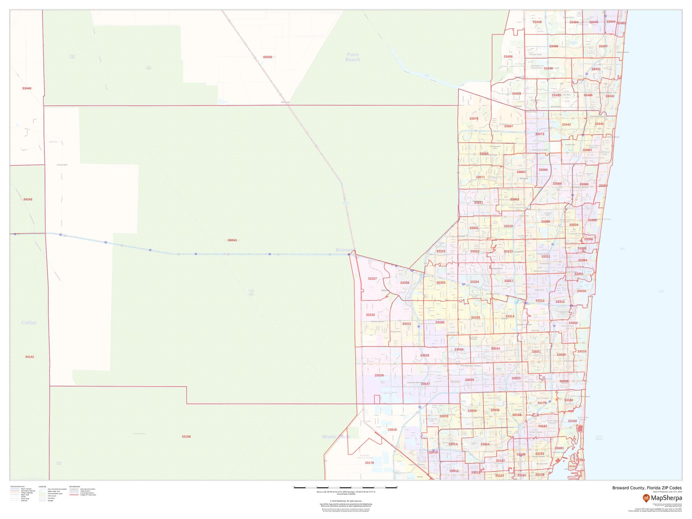 Broward County, Florida Zip Codes Map for Zip Code Map Of Broward County Florida