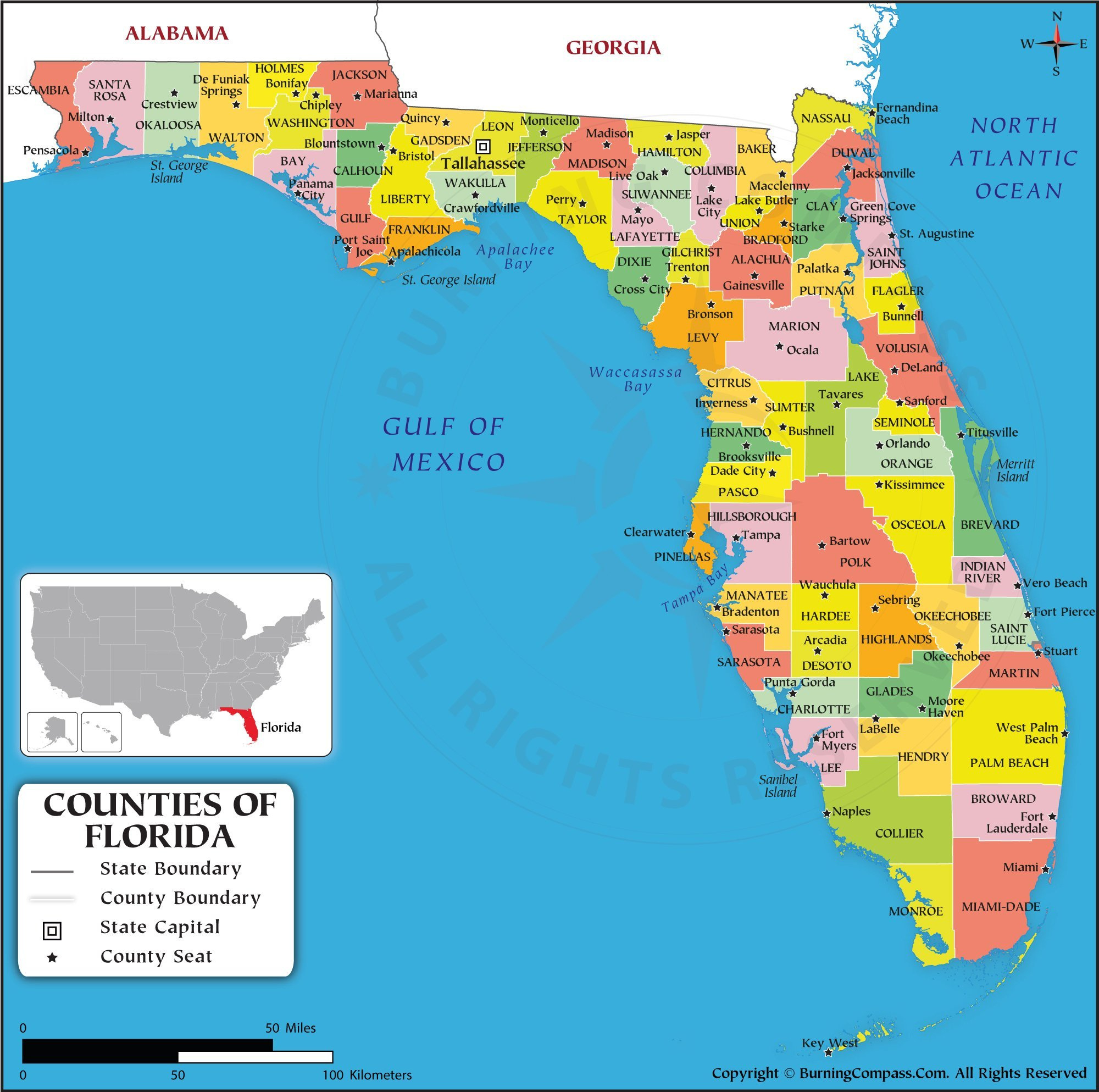 Buy Florida County Map, Purchase Florida County Map regarding Map Of Counties In Florida Usa