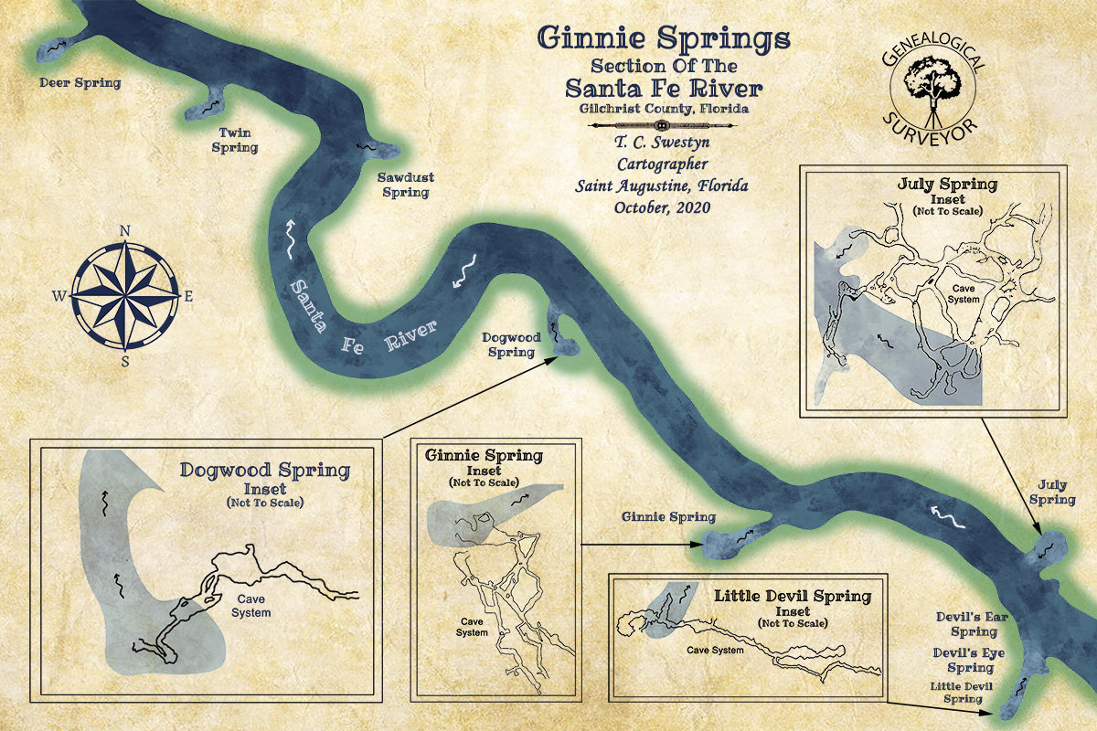 Buy Ginnie Springs Section Map Of The Santa Fe River Florida throughout Map of Ginnie Springs Florida
