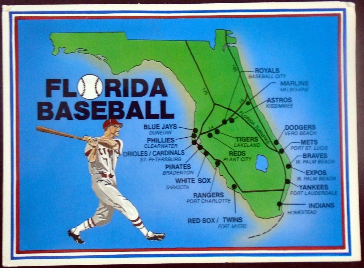 Ca. 1990S Color 4X6 Map Postcard Of Spring Training Baseball Sites for Map Of Spring Training In Florida
