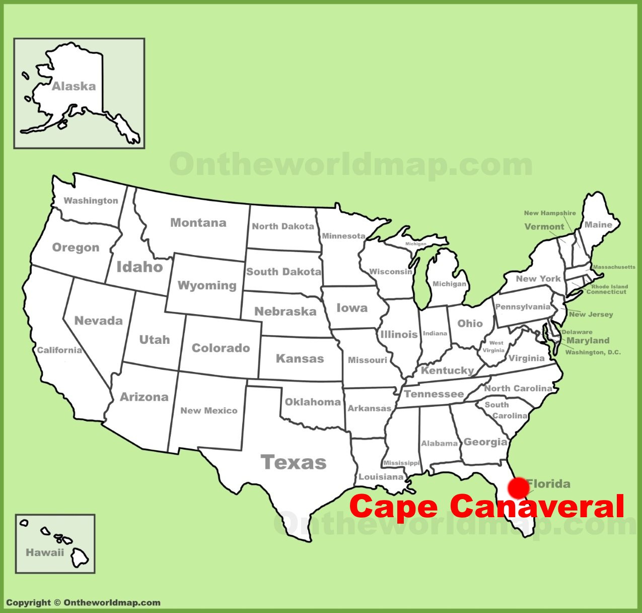 Cape Canaveral Location On The U.s. Map - Ontheworldmap regarding Cape Canaveral On Map Of Florida