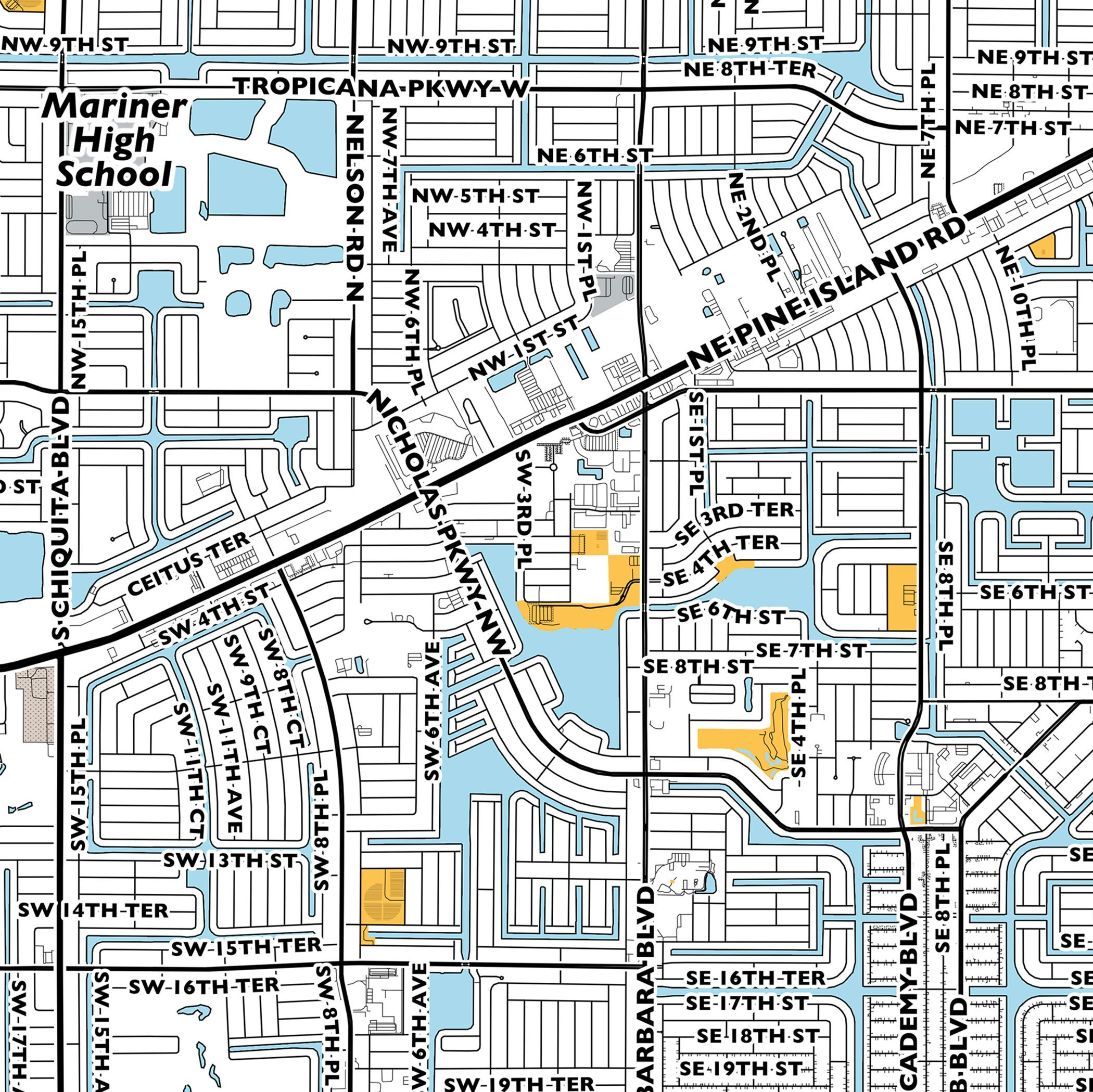 Cape Coral Karte Druck, Straßennamen Cape Coral Druck, Druckbare for Street Map Of Cape Coral Florida