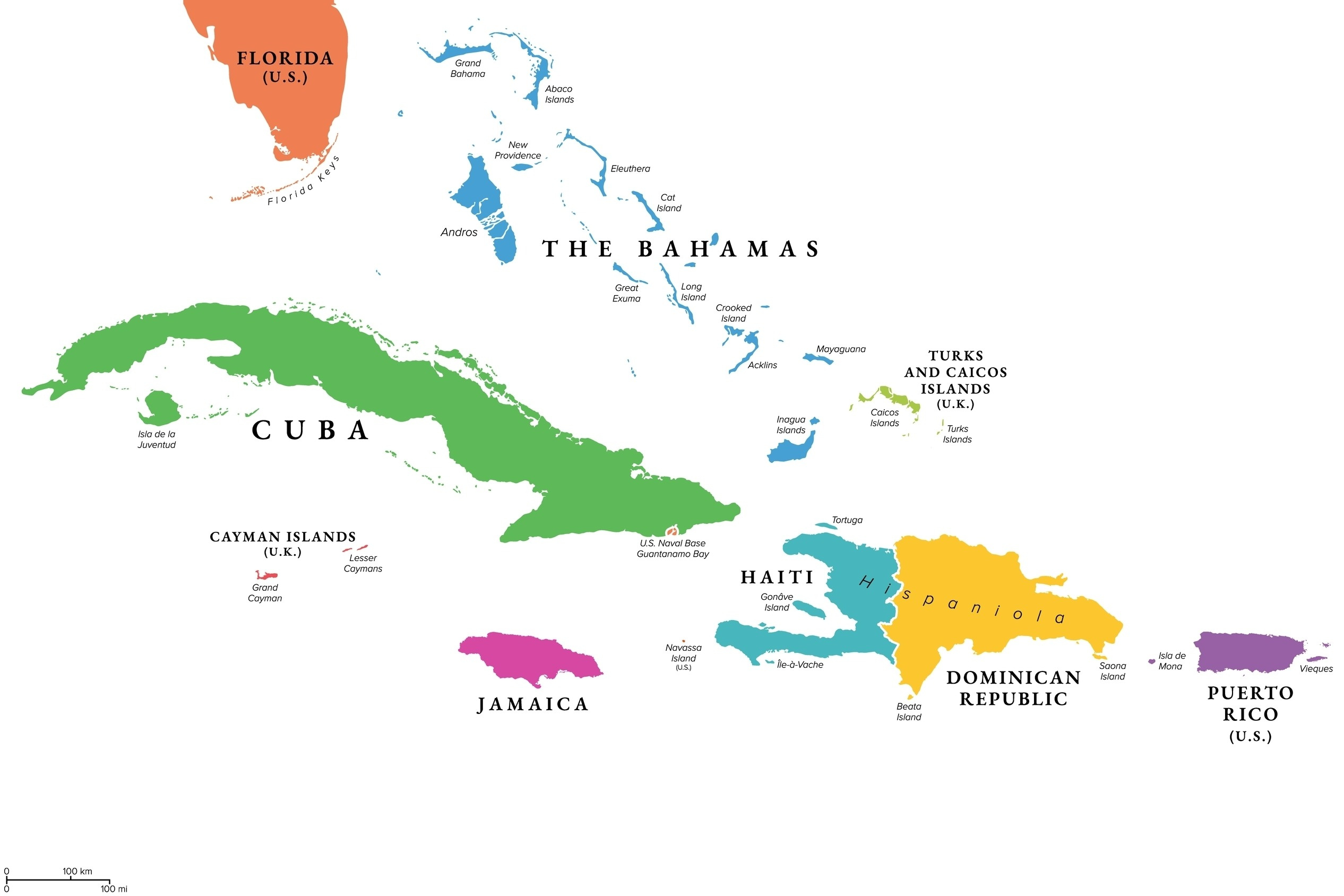 Caribbean Islands Map With Countries, Sovereignty, And Capitals for Map Of Florida And Caribbean Islands