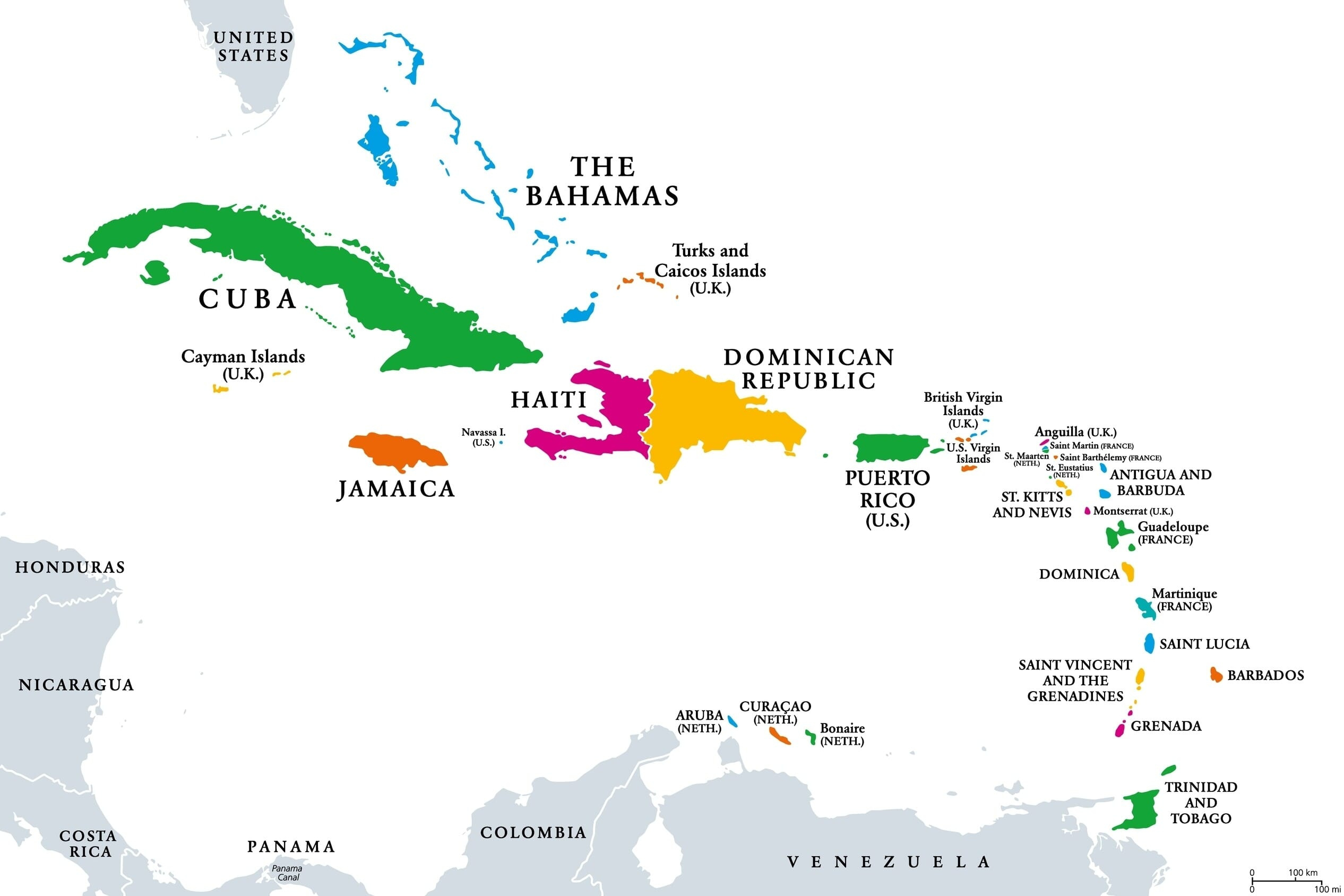 Caribbean Islands Map With Countries, Sovereignty, And Capitals inside Map of the Islands Off of Florida