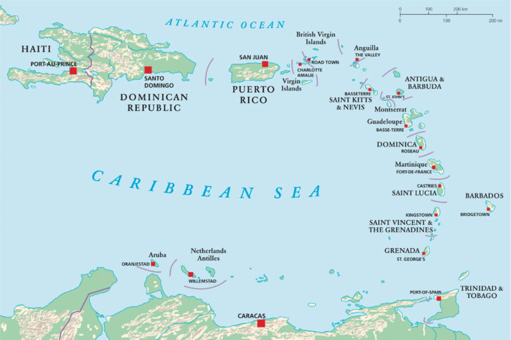 Map of Caribbean Islands and Florida