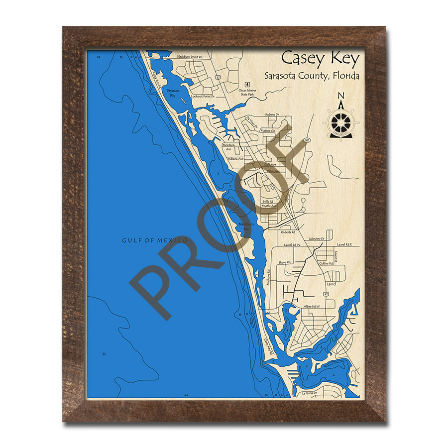Casey Key, Florida 3D Wood Map | Laser-Etched Nautical Decor in Map of Casey Key Florida