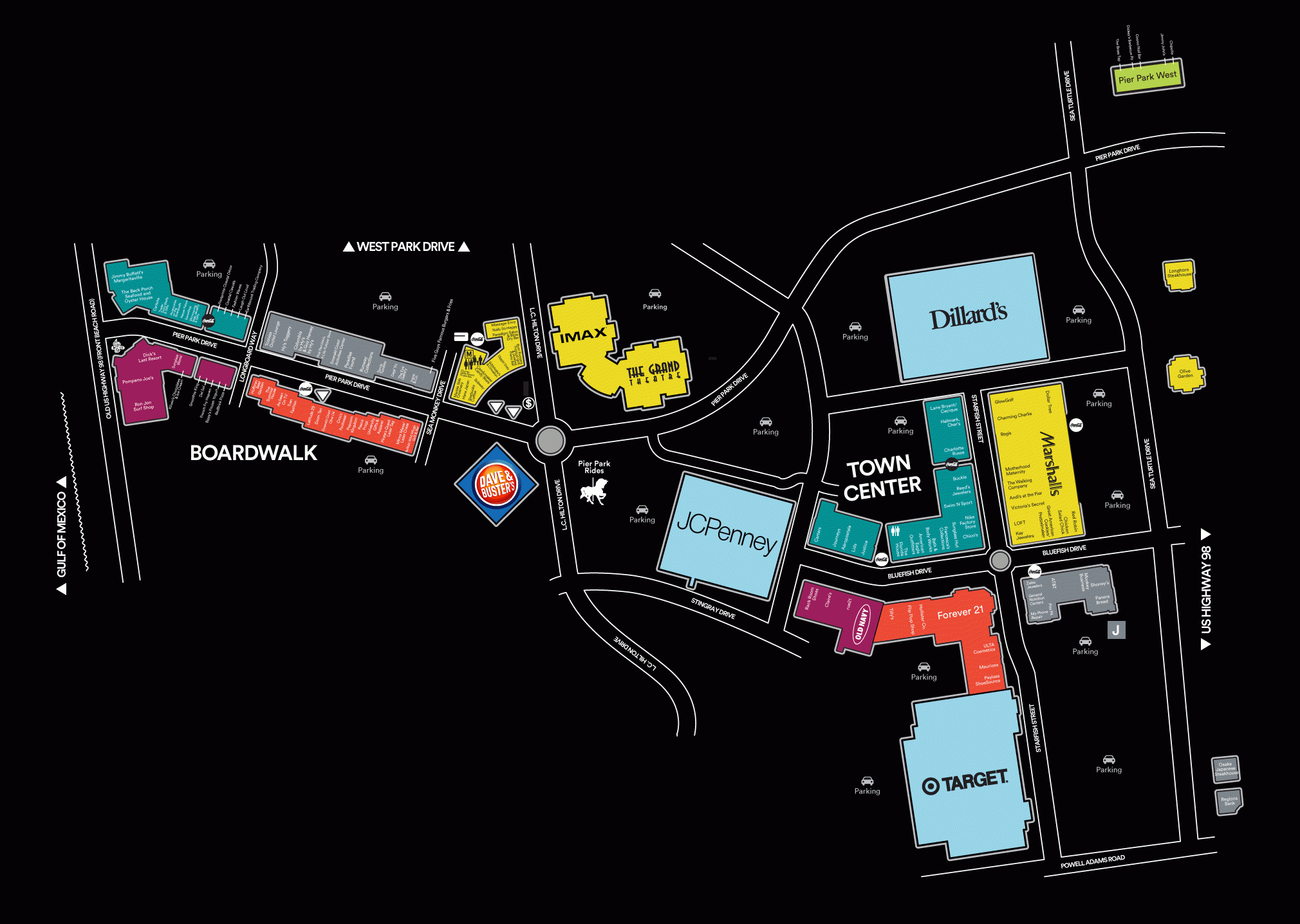 Center Map Of Pier Park® - A Shopping Center In Panama City Beach with regard to Map Of Pier Park Panama City Beach Florida