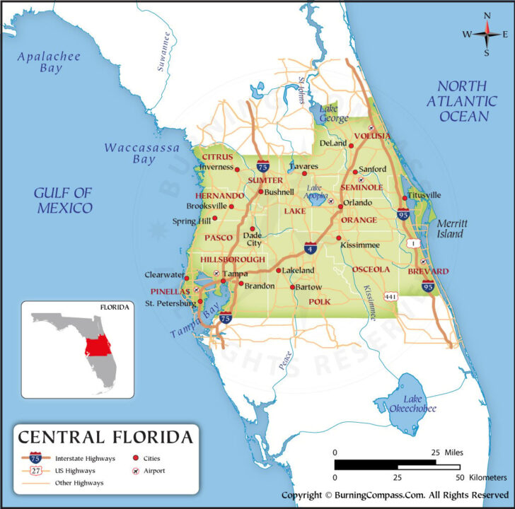 Map of Orlando and Tampa Florida
