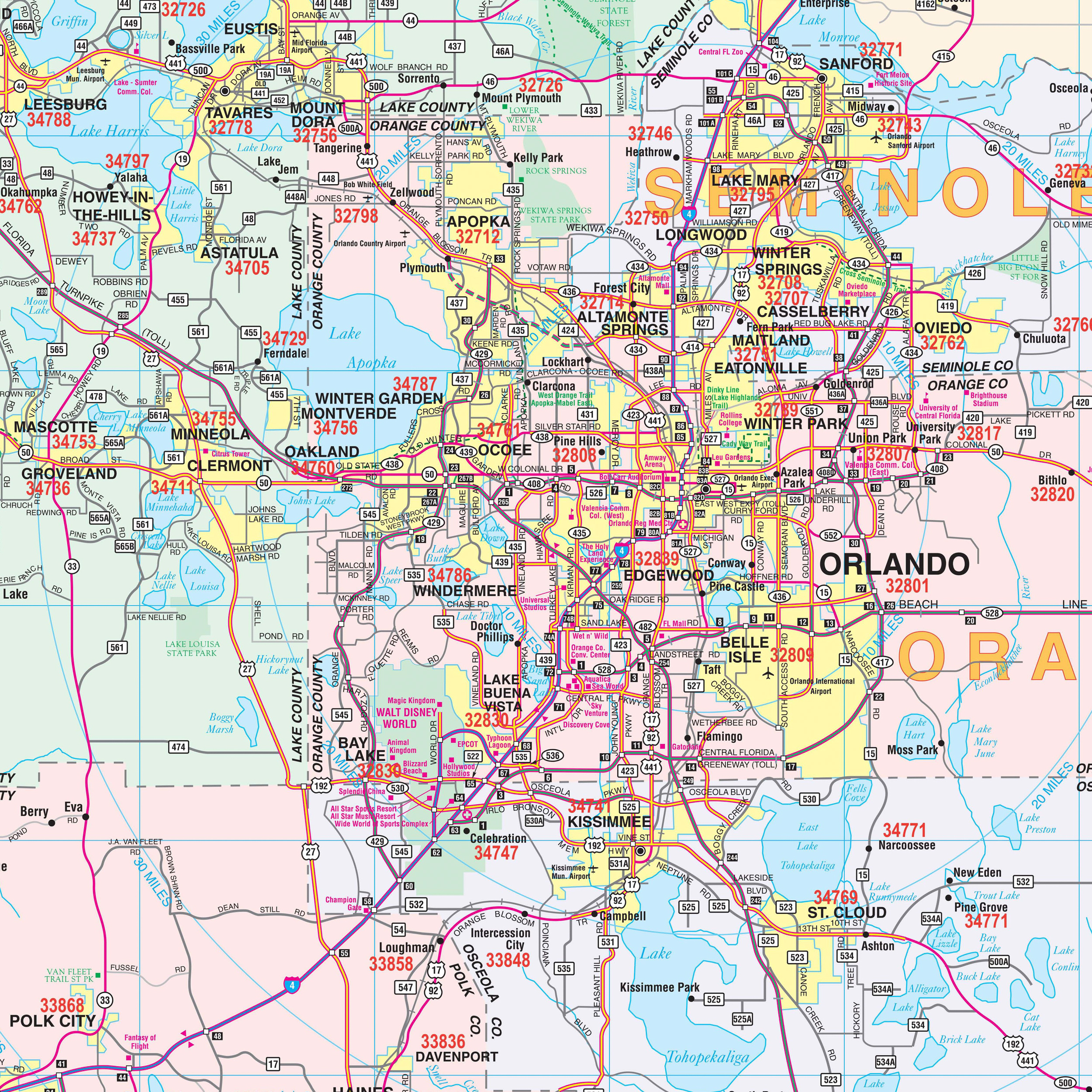 Central Florida Regional Wall Mapkappa - The Map Shop pertaining to Driving Map Of Central Florida