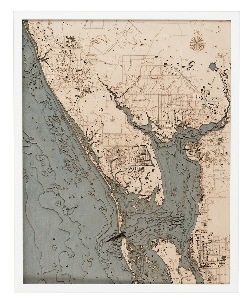 Charlotte Harbor, Fl 3D Wood Map | 3D Topographic Wood Chart with Elevation Map of Charlotte County Florida