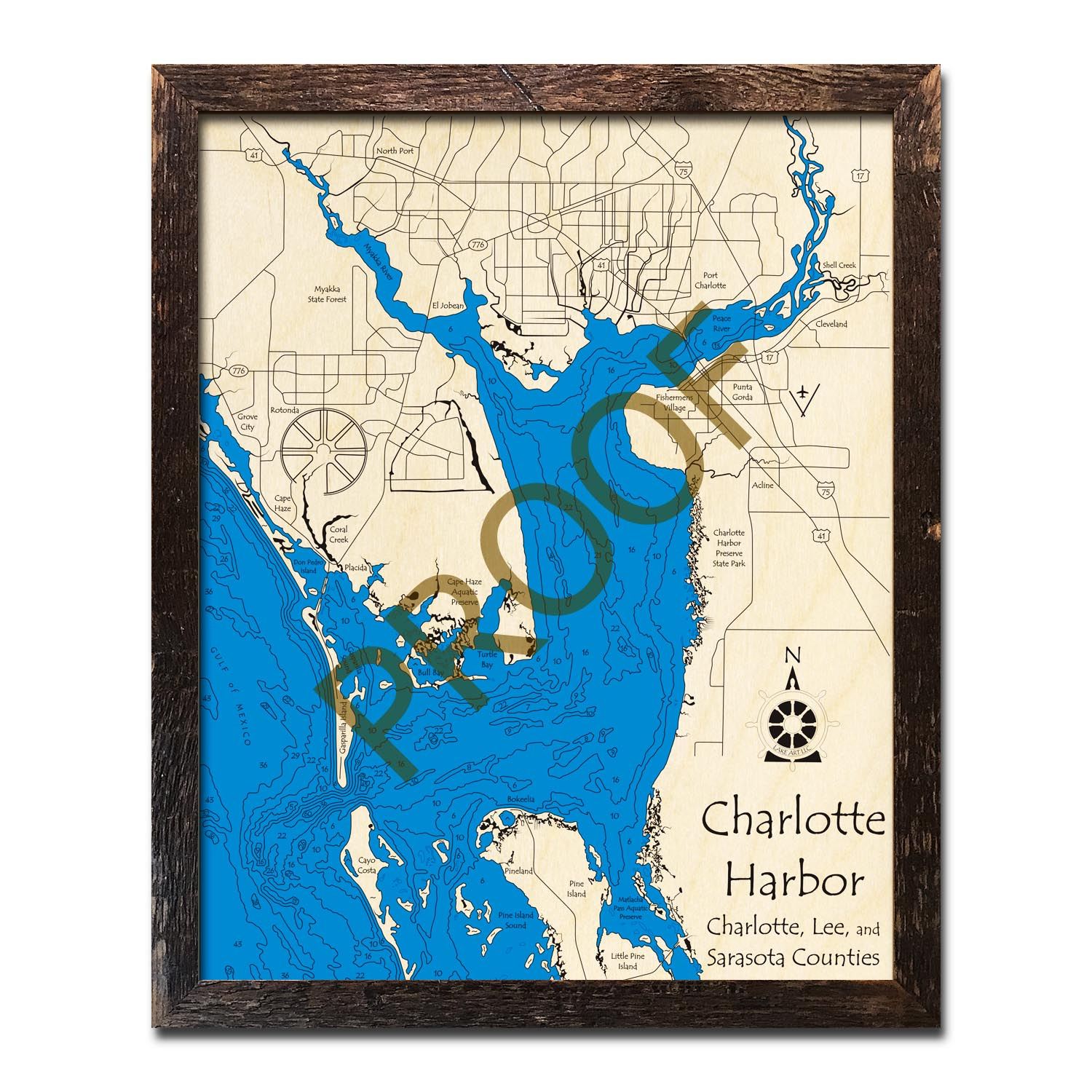 Charlotte Harbor, Florida Wood Maps | Topographic Nautical Charts with regard to Map of Charlotte Harbor Florida