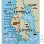 Clearwater Tampa Florida Beach Map Print Beach House Decor Pertaining To Map Of Tampa Florida Beaches