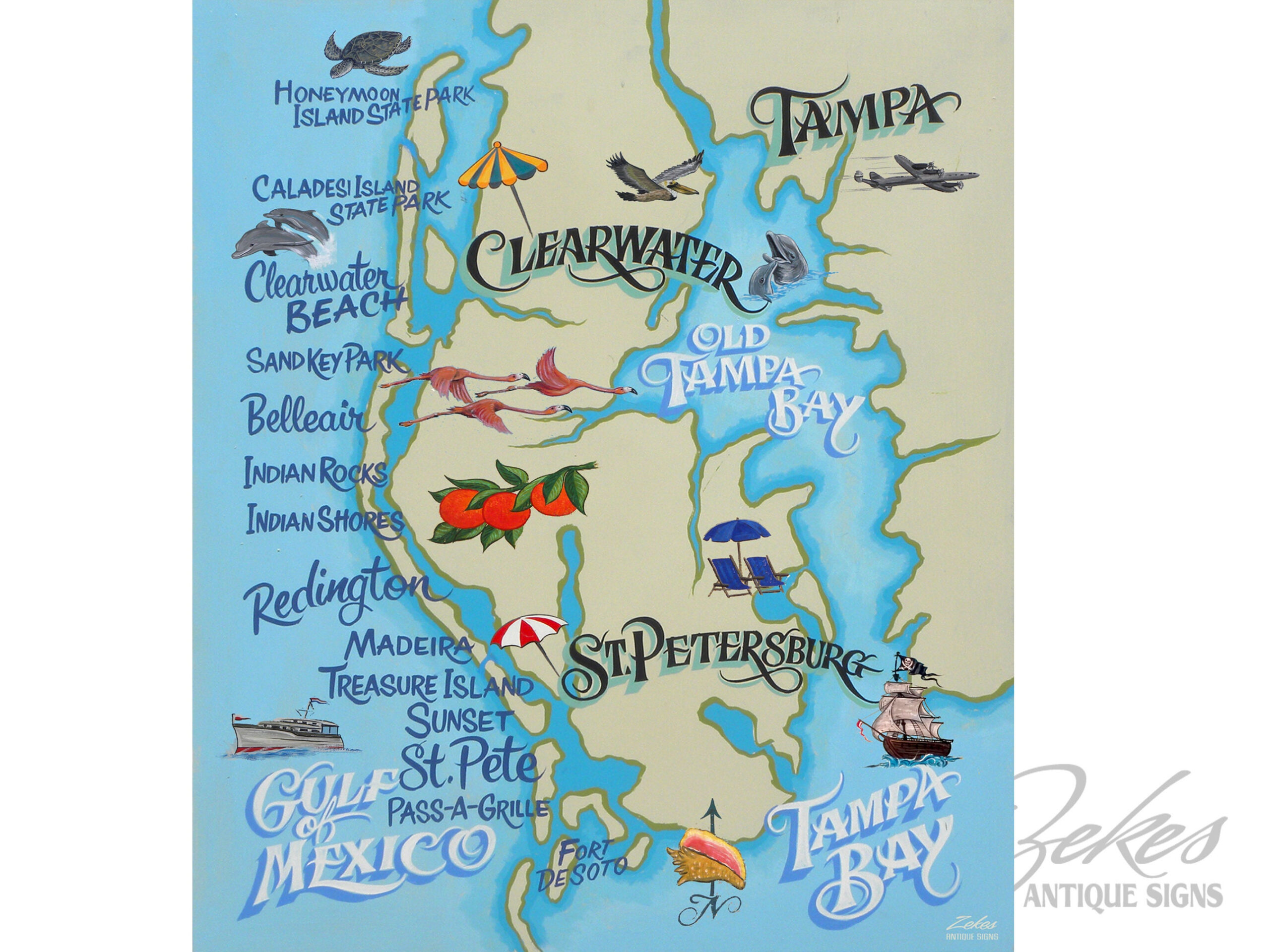 Clearwater Tampa Florida Beach Map Print Beach House Decor pertaining to Map Of Tampa Florida Beaches