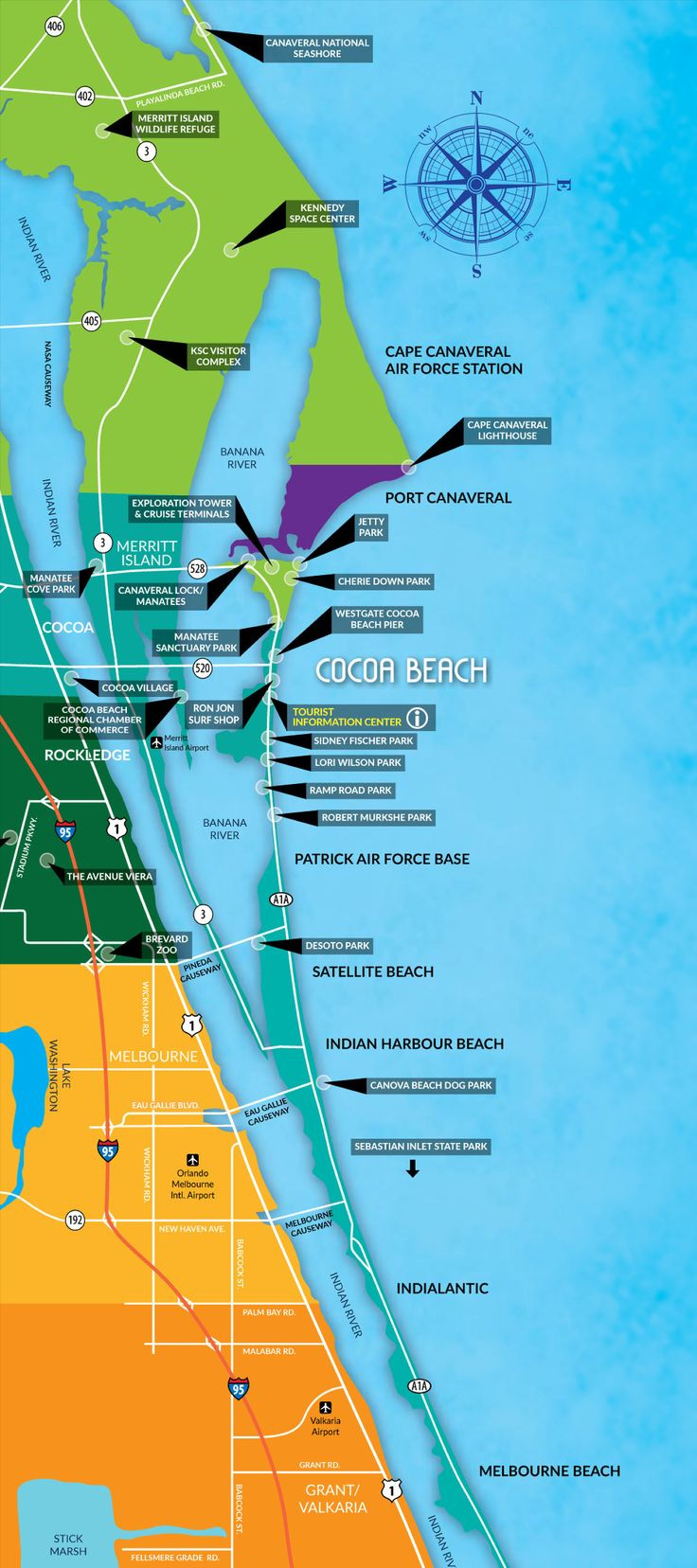 Cocoa Beach Chamber Of Commerce 2019 Cocoa Beach Visitors Guide throughout Map of Cocoa Beach Florida Area