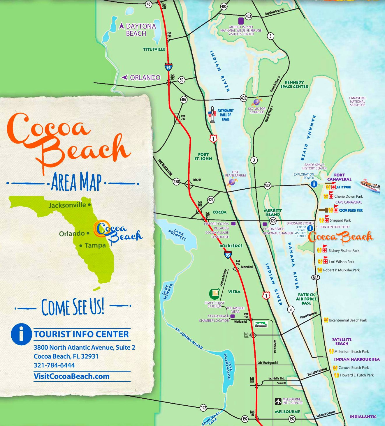 Cocoa Beach Tourist Map - Ontheworldmap pertaining to Map of Cocoa Beach Florida Area