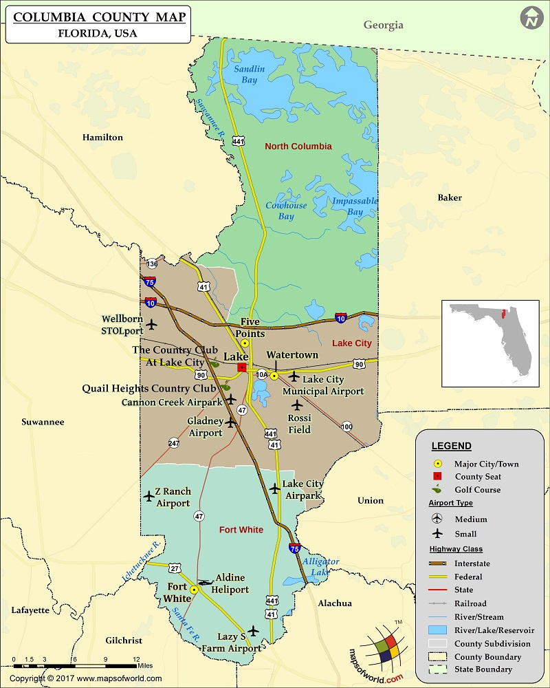 Columbia County Map, Florida in Map Of Columbia County Florida