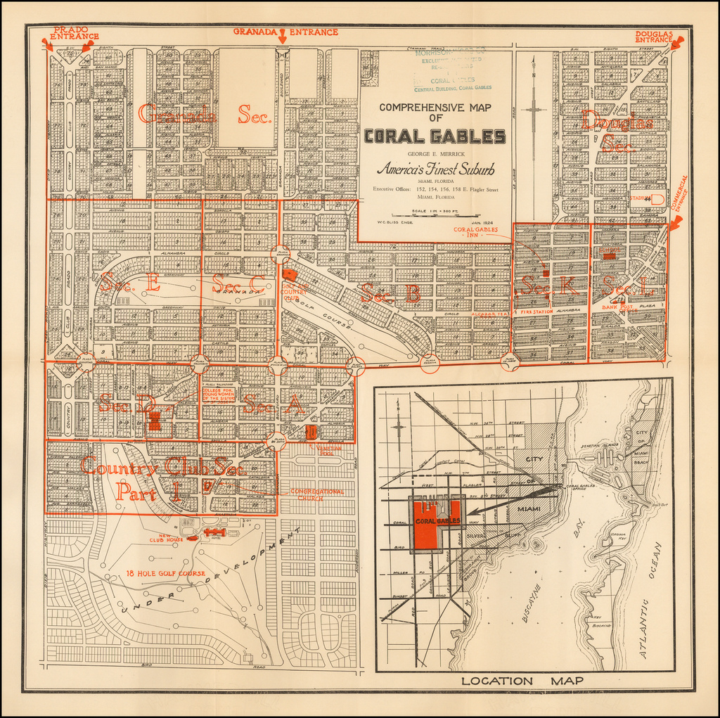 Comprehensive Map Of Coral Gables George E. Merrick America&amp;#039;S intended for Map of Coral Gables Florida