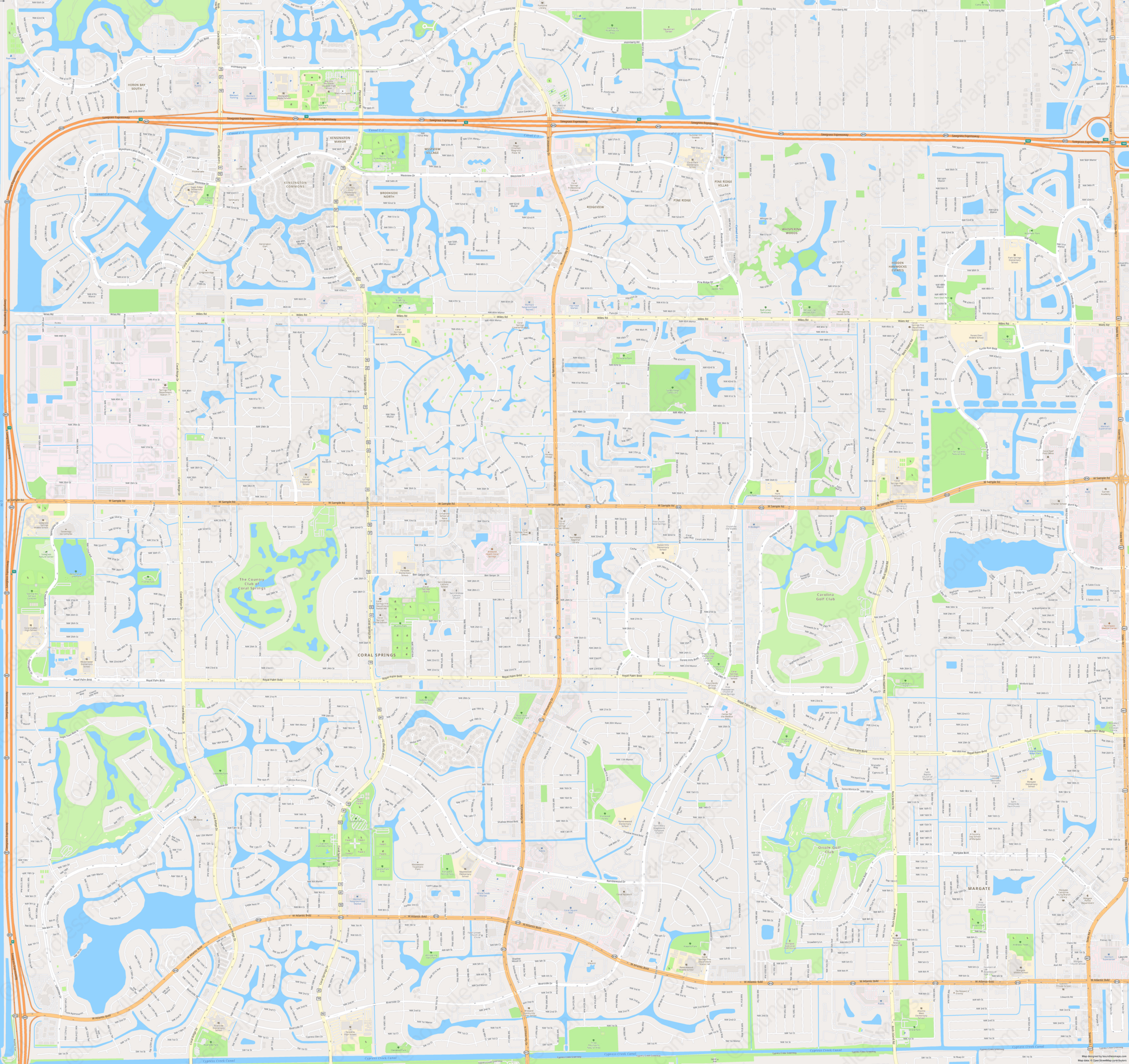 Coral Springs - Modern Atlas Vector Map | Boundless Maps in Map of Florida Coral Springs