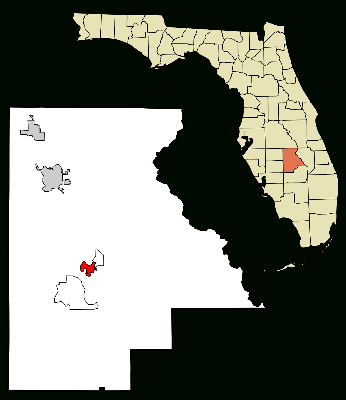 Datei:highlands County Florida Incorporated And Unincorporated in Map Of Florida Lake Placid