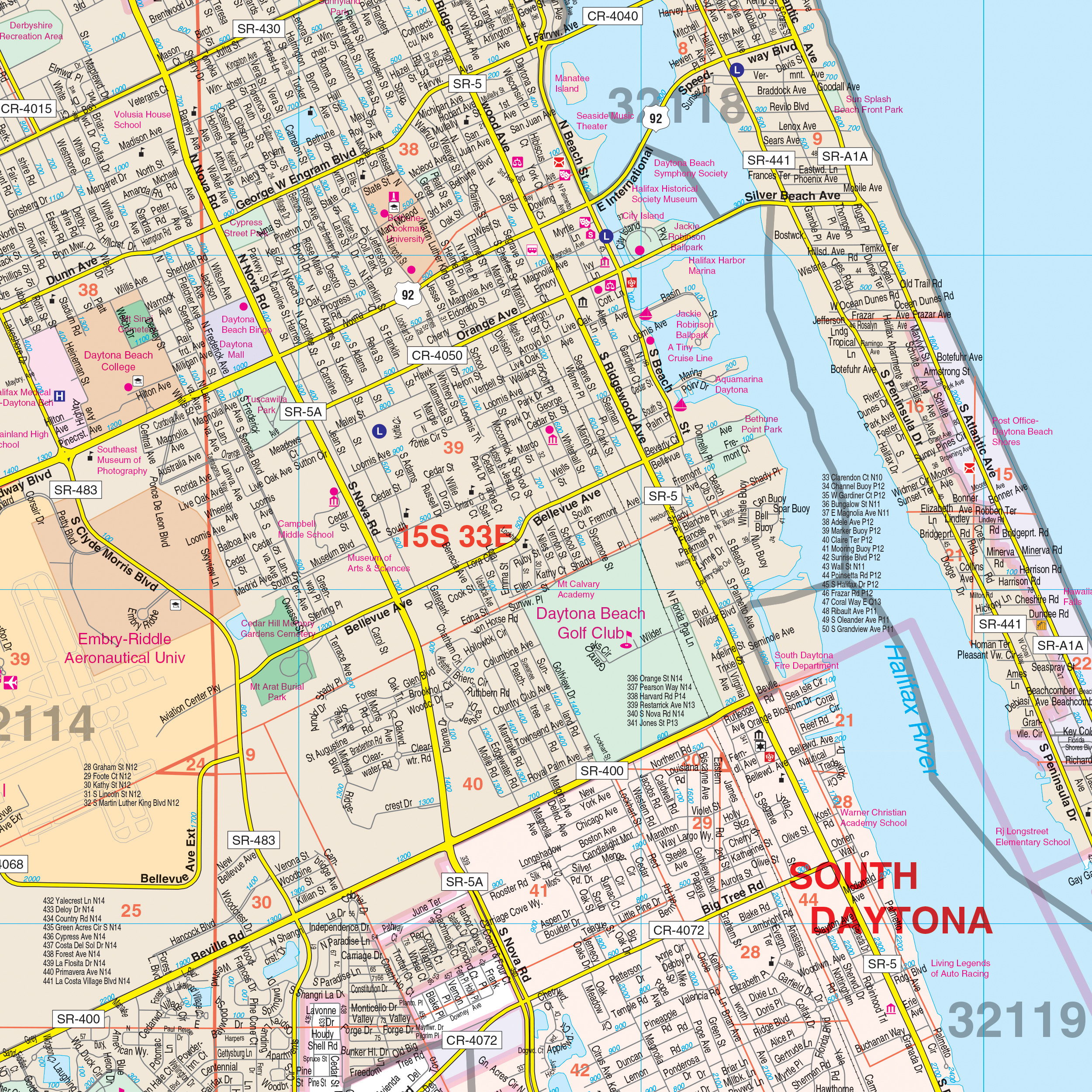 Daytona Beach, Fl Wall Mapkappa - The Map Shop in Street Map of Daytona Beach Florida