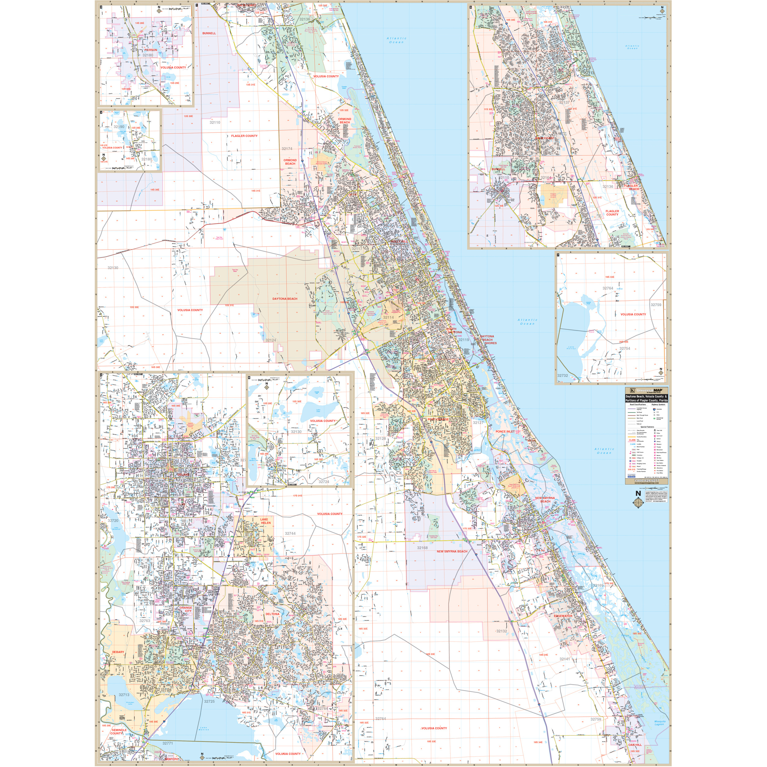 Daytona Beach, Fl Wall Mapkappa - The Map Shop with Street Map Of Daytona Beach Florida