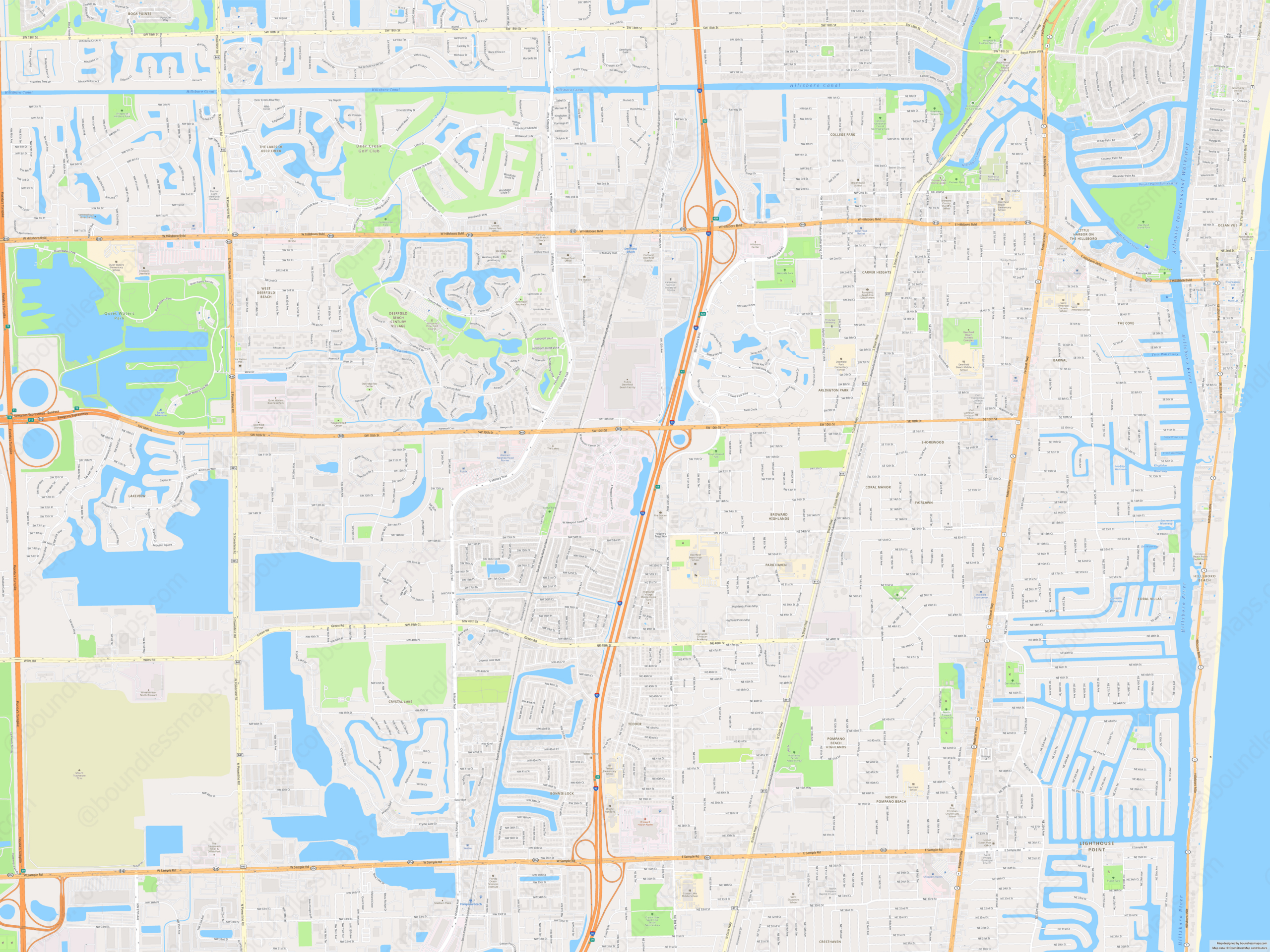 Deerfield Beach - Modern Atlas Vector Map | Boundless Maps throughout Map of Florida Deerfield Beach
