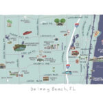 Delray Beach Map Art Prints  Florida Artwork   Delray Illustration   South  Florida Original Art   Delray Landmark Map For Delray Beach On Map Of Florida