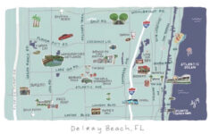 Delray Beach Map Art Prints -Florida Artwork - Delray Illustration - South  Florida Original Art - Delray Landmark Map for Delray Beach On Map Of Florida