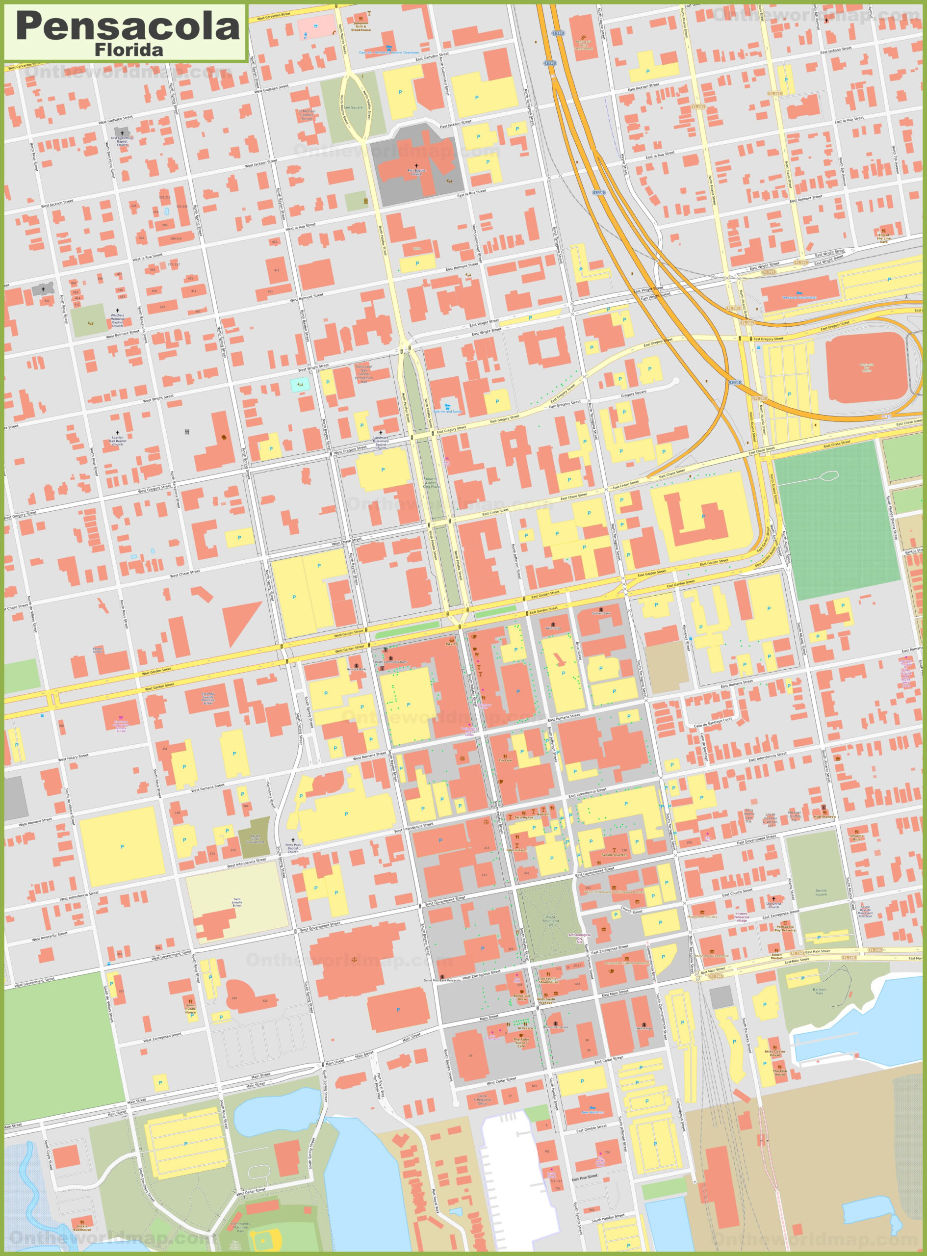 Detailed Map Of Downtown Pensacola - Ontheworldmap inside Map Of Downtown Pensacola Florida