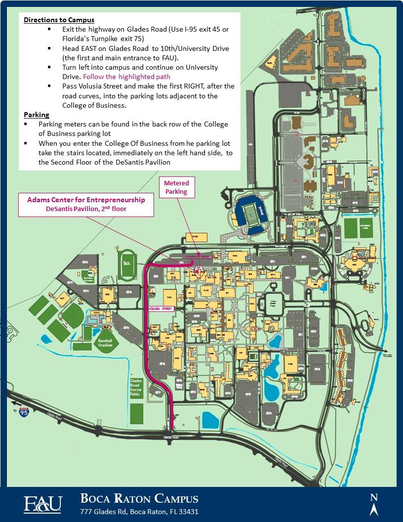 Directions | Adams Center For Entrepreneurship | Fau Business throughout Map Of Florida Atlantic University
