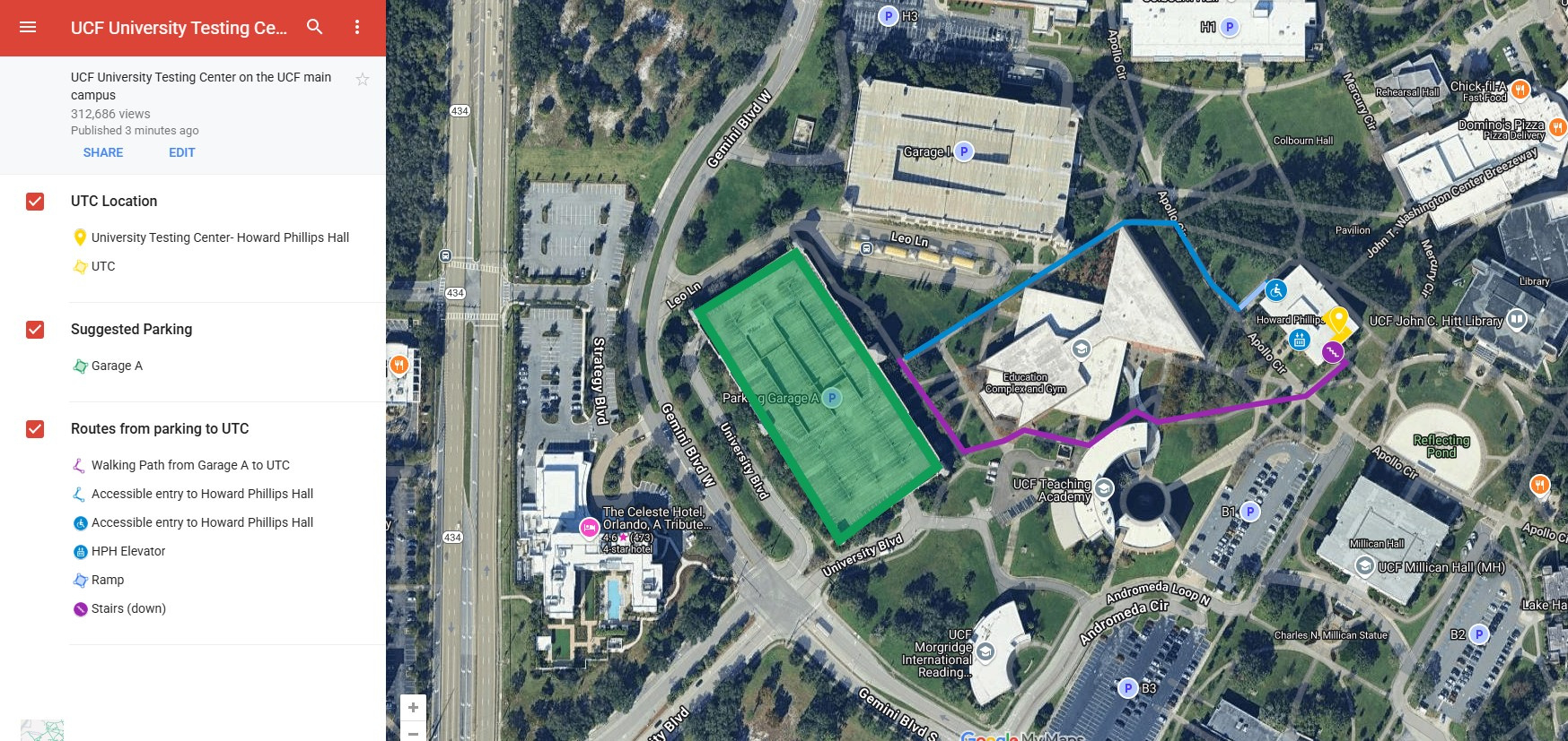 Directions And Parking Information - University &amp;lt;Br&amp;gt;Testing in University of Central Florida Google Maps