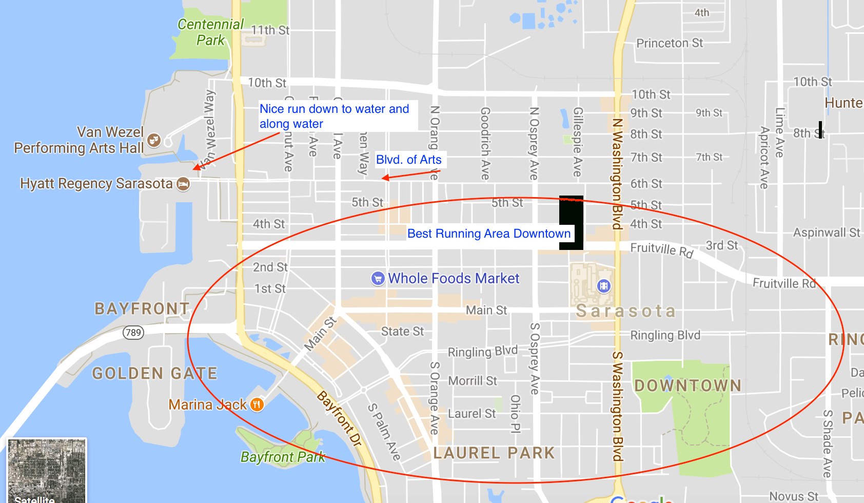 Downtown Area &amp;amp; Historic District - Great Runs for Map Of Downtown Sarasota Florida