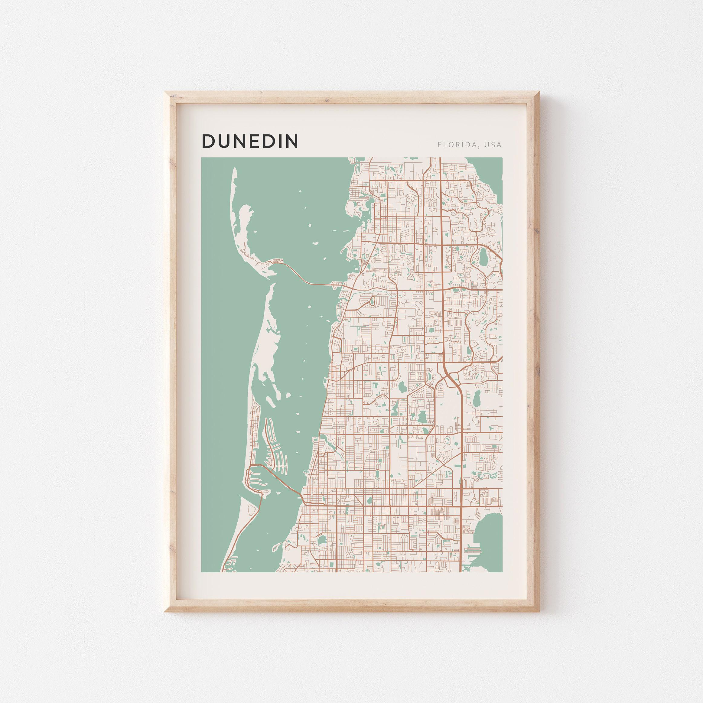 Dunedin Florida Map Poster, Dunedin Print, Dunedin Poster, Dunedin with Map of Florida Showing Dunedin
